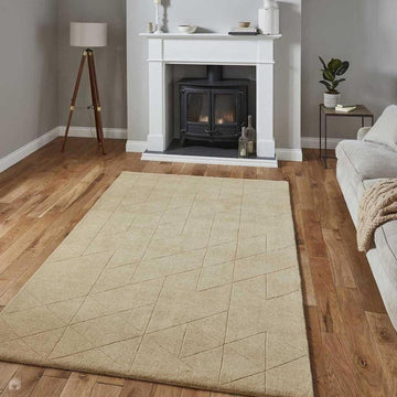 Kasbah KB2025 Modern Plain Geometric Hand-Carved Block Lines Wool Beige Rug-Think Rugs-Rug Love - The Most Loved Rug Store